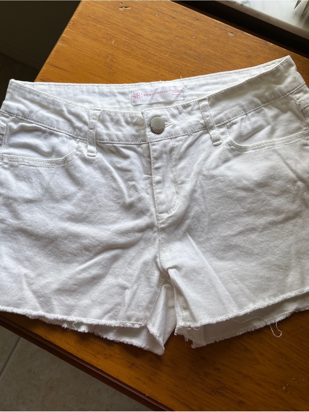 No Boundaries White Frayed Hem Denim Shorts
